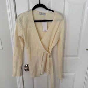 Mango Cream/Butter Yellow Ribbed Wrap Sweater